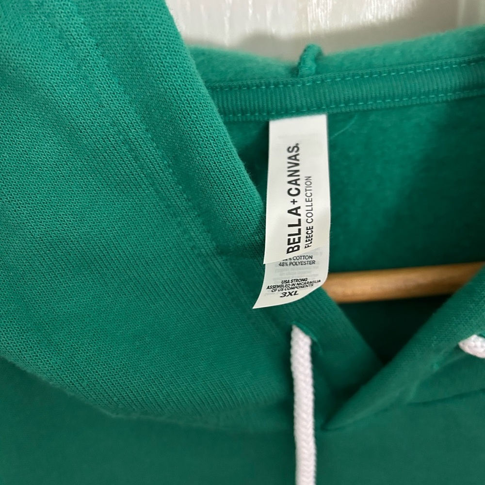 Bella+Canvas Emerald Green Hoodie with White Drawstrings - Picture 2 of 3